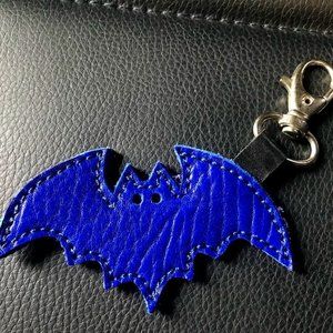 black blue leather bat goth gothic key ring purse accessory